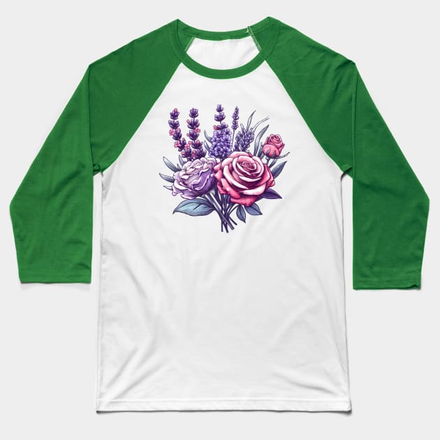 Serene Fusion: Roses and Lavenders Baseball T-Shirt by MagnaSomnia